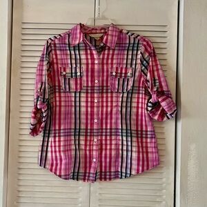 Allison Daley Pink Plaid Button-Up Shirt